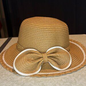 Straw Cloche Sun Hat with Large Bow